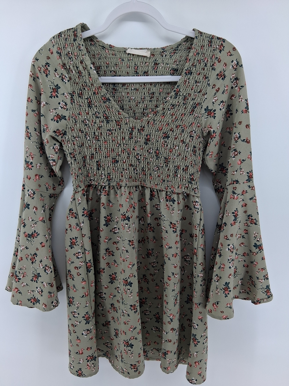 Altar'd State Sage Green Smocked Floral Tunic